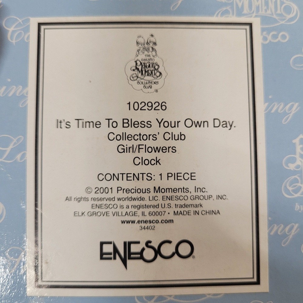 Precious Moments Enesco 2001 Collectors Club Girl Flowers Clock 102926